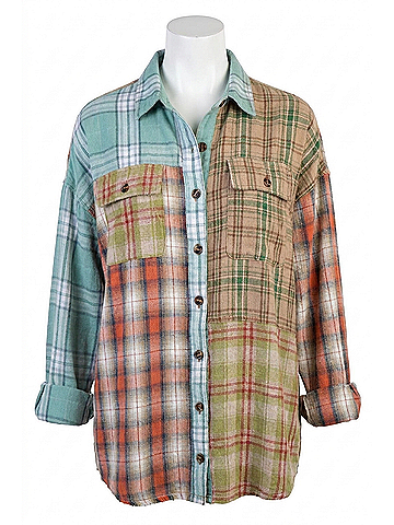 Easel Washed Denim Shirt in Mix Plaid (view 1)