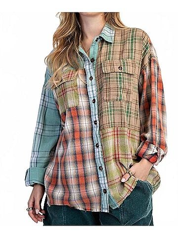 Easel Washed Denim Shirt in Mix Plaid (view 2)