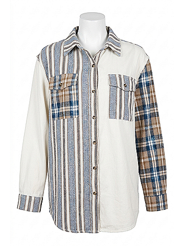 Easel Mixed Print Patchwork Top in Mix Plaid (view 1)
