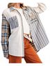 Easel Blue Mixed Print Patchwork Top in Mix Plaid Size S - photo 2