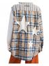 Easel Blue Mixed Print Patchwork Top in Mix Plaid Size S - photo 3