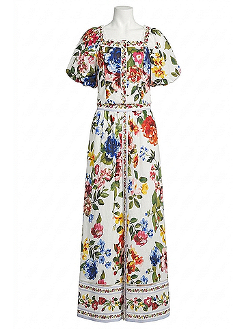 Skies Are Blue Floral Border Puff Sleeve Crop Top in Multi (view 1)