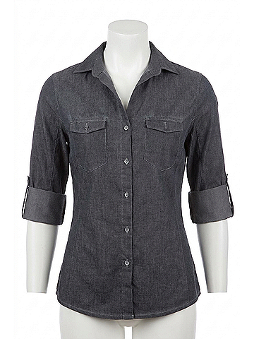 Angel Button-Front Oil-Washed Shirt in Gray (view 1)