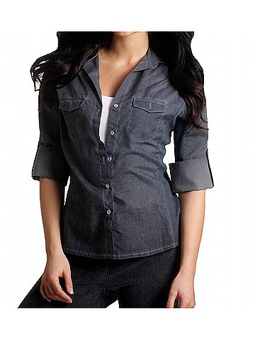 Angel Button-Front Oil-Washed Shirt in Gray (view 2)