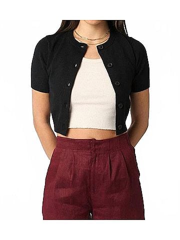 Olivaceous Bella Short Sleeve Knit Cardigan in Black (view 2)