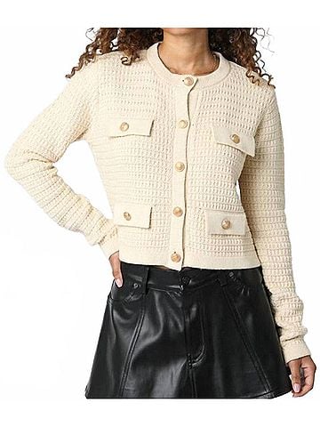 Olivaceous Maci Knit Button Cardigan in Natural (view 2)