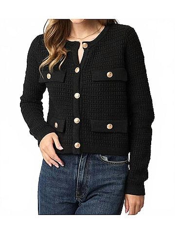 Olivaceous Maci Knit Button Cardigan in Black (view 2)