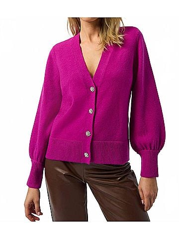 Joseph Ribkoff Rhinestone Button Sweater in Fuchsia (view 2)