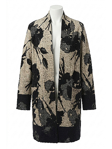 Joseph Ribkoff Alessia Abstract Jacquard Sweater Knit Long Cardigan in Black/Champagne (view 1)