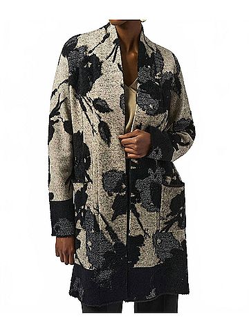 Joseph Ribkoff Alessia Abstract Jacquard Sweater Knit Long Cardigan in Black/Champagne (view 2)