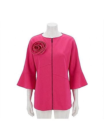 Joseph Ribkoff Rosette Detail Zip Front Jacket in Geranium (view 1)