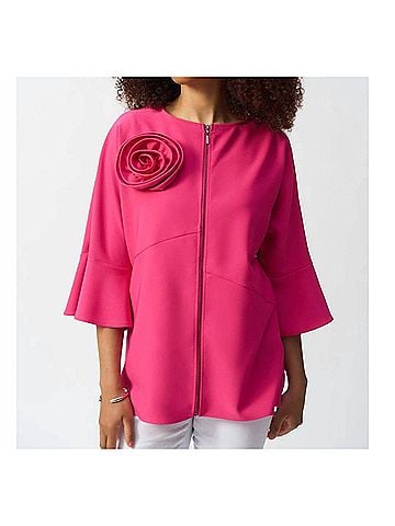 Joseph Ribkoff Rosette Detail Zip Front Jacket in Geranium (view 2)