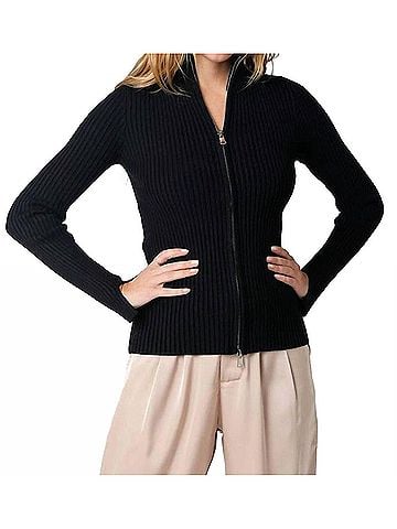 Olivaceous Evie Zip Up Sweater in Black (view 2)