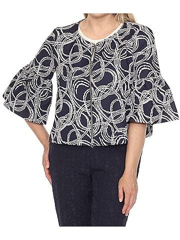 Joseph Ribkoff Abstract Jacquard Zip Front Jacket in Navy/Off-White (view 2)