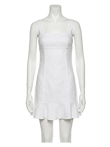 Olivaceous Button-Up Flare Dress Features A Ruffled Hem And Sweetheart Bust in White (view 1)
