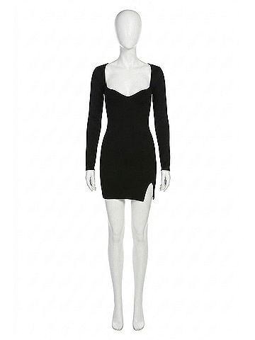 Mable Sweetheart Sweater Mini Dress With Long Sleeve in Black (view 1)