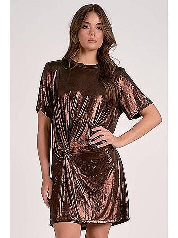 Elan Shimmer Mini Dress in Chocolate Brown (view 2)