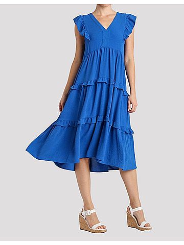 Umgee Ruffle Tiered Midi Dress in Royal (view 2)