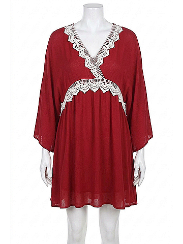 Umgee Layered Ruffle Bell Sleeve Dress in Red (view 1)