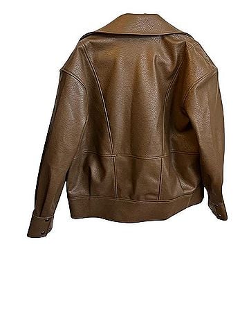 Ashley Graham Taupe Faux-Leather Moto Jacket Jacket (view 2)