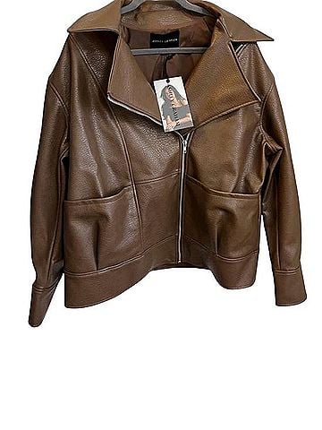 Ashley Graham Taupe Faux-Leather Moto Jacket Jacket (view 1)