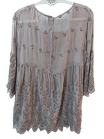 For Love And Liberty Geometric Embroidered 3/4 Sleeve Silk Top (view 2)