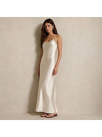 Polo by Ralph Lauren cream satin slip maxi Cocktail Dress (view 1)