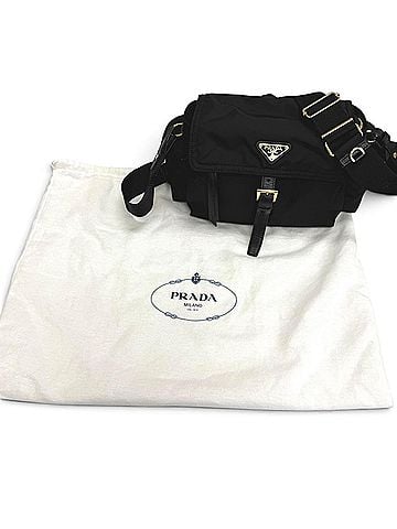 Prada PRADA 1BD394 Explorer Medium Recycled Polyamide Leather Triangle Logo Re-Nylon 2-Way Shoulder Bag Black Gold Made in Italy Men's with Dust (view 2)