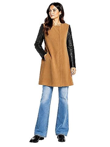 BCBGMAXAZRIA Genova Camel Contrast Sleeve A-Line Coat (view 1)