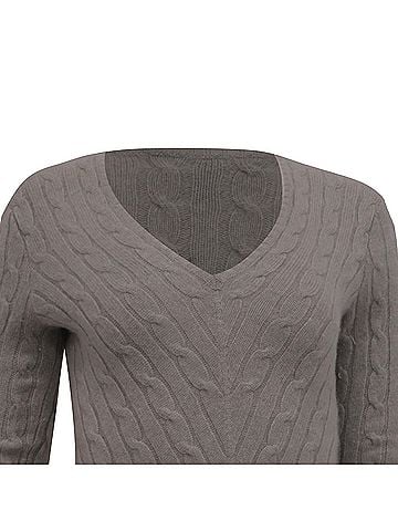 Ralph Lauren Ralph Lauren Cable Knit V-Neck Sweater in Light Gray Cashmere (view 2)