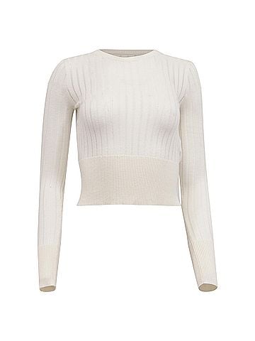 Max Mara Max Mara Studio Ribbed-Knit Cropped Sweater in White Silk (view 1)