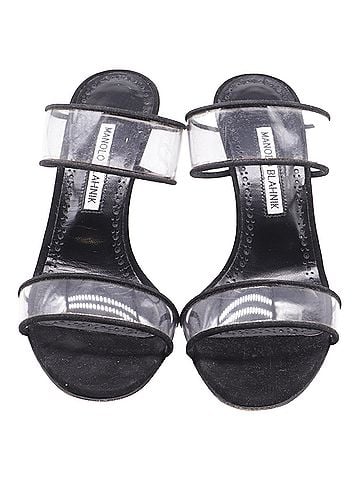Manolo Blahnik Manolo Blahnik PVC Strap Heeled Mules in Black Suede (view 2)