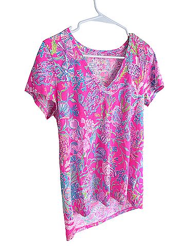 Lilly Pulitzer Etta V-Neck Pink Isle Short Sleeve Blouse (view 1)