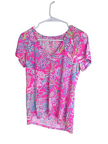Lilly Pulitzer Etta V-Neck Pink Isle Short Sleeve Blouse (view 2)