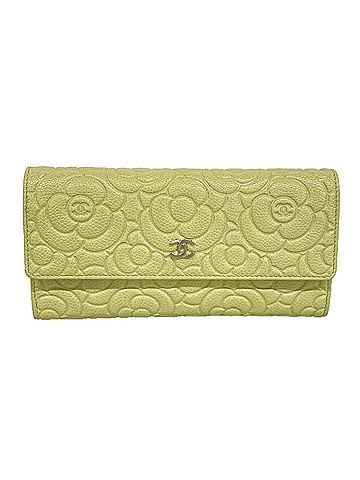 Chanel Chanel long wallet, Camellia design, caviar leather, green, women's. (view 1)