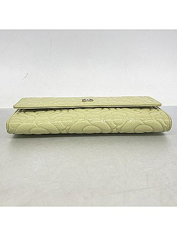Chanel Chanel long wallet, Camellia design, caviar leather, green, women's. (view 2)