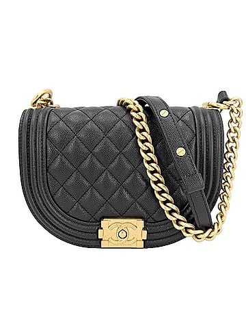 Chanel Chanel Women's Matelassé Half Moon Shoulder Bag, Coco Mark, Crossbody Boy Chanel, Caviar Leather, Black, Antique Gold Hardware (view 1)