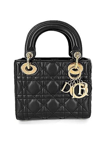 Christian Dior Christian Dior handbag for women, Cannage Lady Mini, small size, lambskin, black, gold hardware. (view 1)