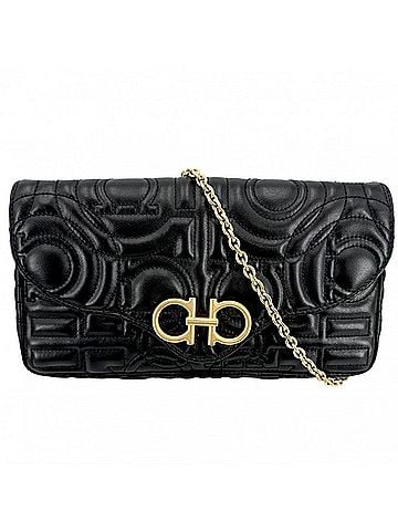 Salvatore Ferragamo Salvatore Ferragamo women's shoulder bag, Gancini chain cross-body leather, black, gold hardware. (view 1)