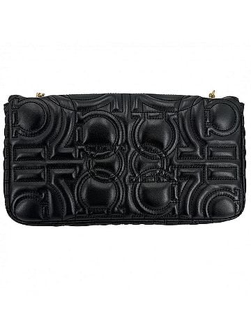 Salvatore Ferragamo Salvatore Ferragamo women's shoulder bag, Gancini chain cross-body leather, black, gold hardware. (view 2)