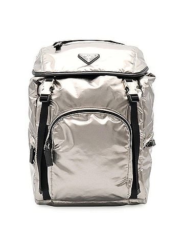 Prada PRADA Triangle Backpack/Shoulder Bag, Nylon, Metallic Silver, 1BZ039 (view 2)