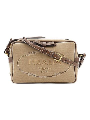 Prada PRADA Jacquard Ribbon Shoulder Bag/Pochette, Canvas, CORDA Beige/BRUCIA Brown, Purchased at a domestic outlet store, 1BH089 (view 1)