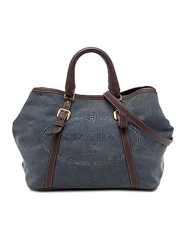 Prada Vitello Daino Trimmed Canvas Canapa Logo Satchel (view 1)
