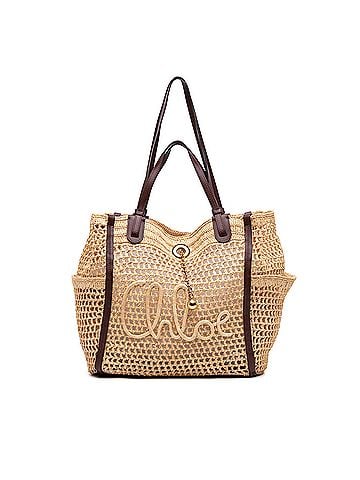 Chloé Small Raffia Embroidered Logo Iconic Tote (view 1)