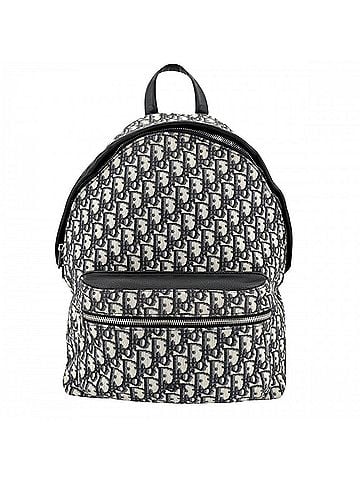 Christian Dior Christian Dior Men's Rider Backpack, Oblique Design, Canvas and Leather, Beige/Navy, Silver Hardware (view 1)