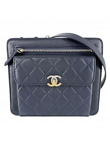 Chanel Chanel women's shoulder bag, Matelassé style, Coco Mark, crossbody lambskin, navy blue, gold and silver hardware. (view 1)
