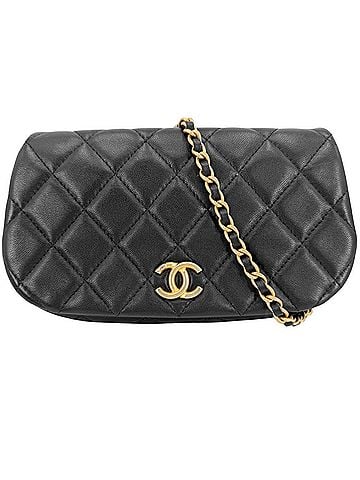 Chanel Chanel women's shoulder bag, Matelassé, Coco Mark, crossbody chain pochette, CHANEL lambskin, black, matte gold hardware. (view 1)