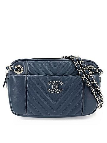 Chanel Chanel Shoulder Bag for Women, Coco Mark, Chain, Chevron Design, Bag, Crossbody Leather, Navy, Gold Hardware (view 1)