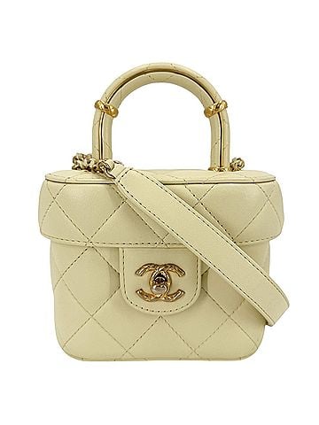 Chanel Chanel Women's Matelassé Vanity Handbag Shoulder Bag Crossbody Coco Mark CHANEL Lambskin Yellow Gold Hardware (view 1)