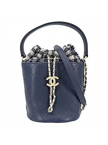 Chanel Chanel women's shoulder bag, Coco Mark Matelassé bucket drawstring, leather, navy blue, gold hardware. (view 1)